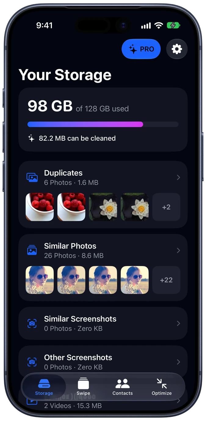 Your Storage screen showing what can be cleaned
