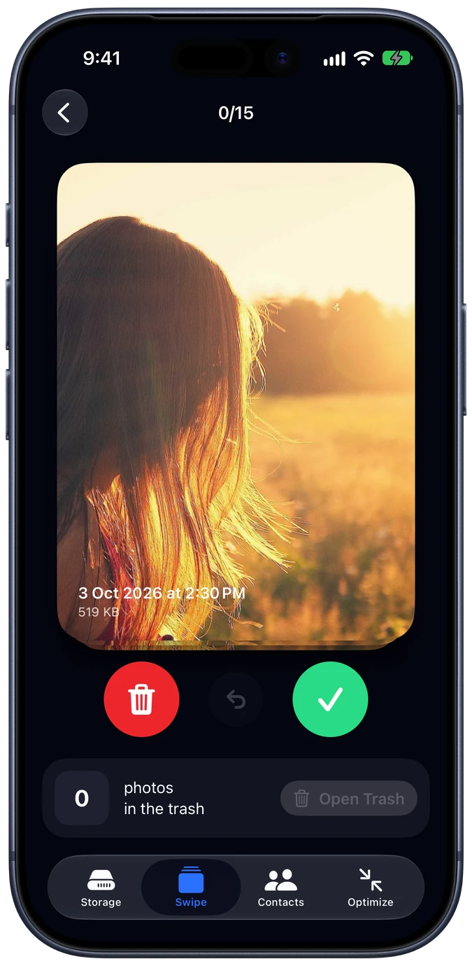 Swipe review screen